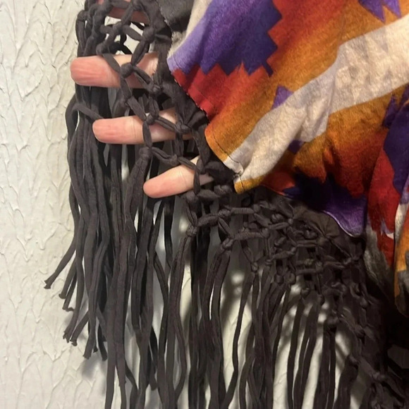 Denim & Supply Ralph Lauren Brown Purple Fringed South Western print top size XS - Picture 4 of 10